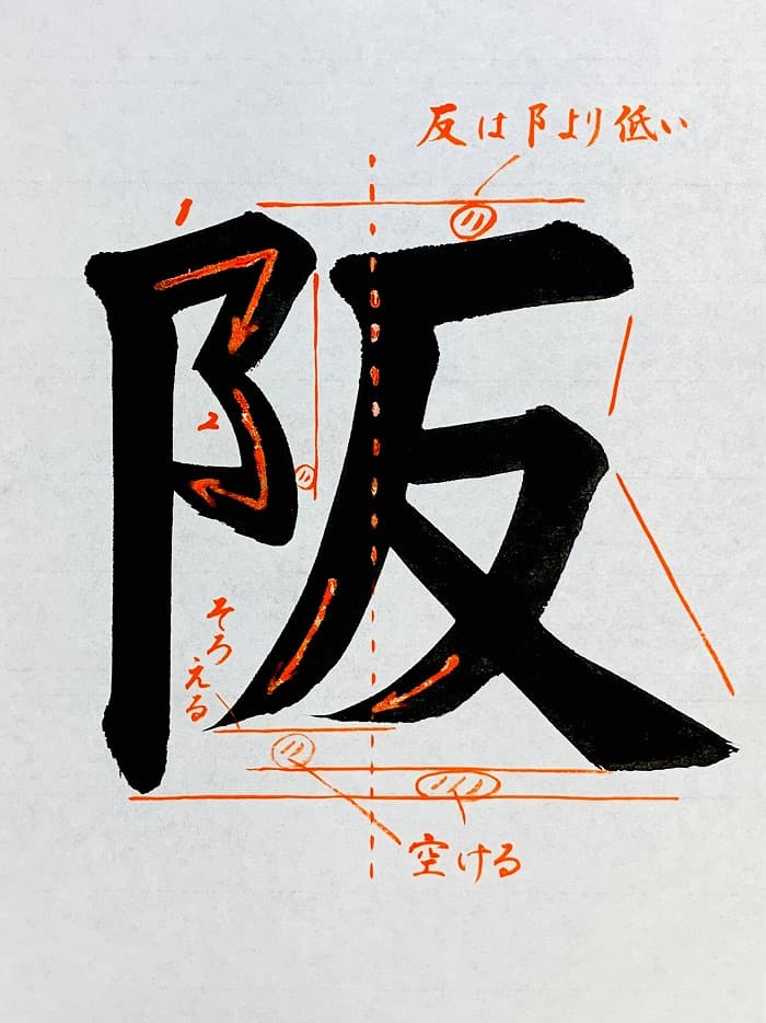 【書道/習字】「阪」の書き方とコツ＆お手本（毛筆・大筆・楷書）①