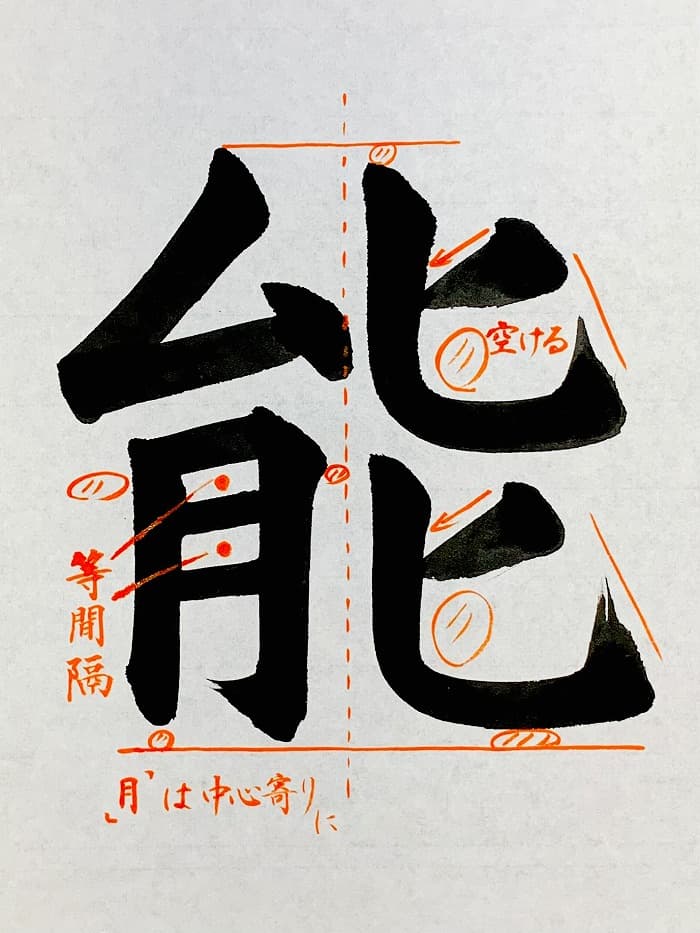 【書道/習字】「能」の書き方とコツ＆お手本（毛筆・大筆・楷書）①