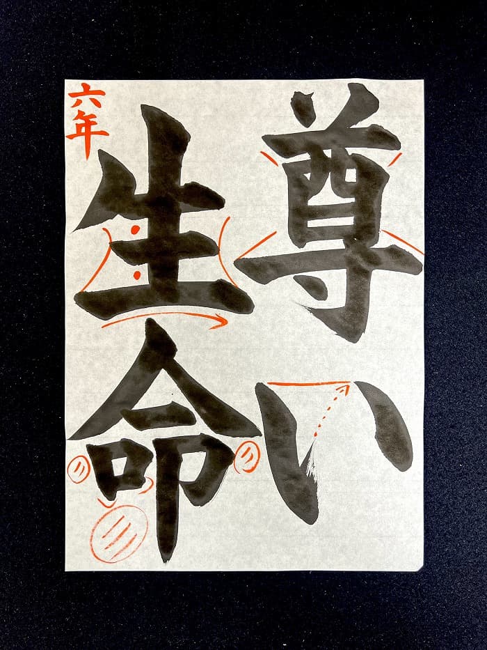 【書道/習字】「尊い生命」の書き方とコツ＆お手本（毛筆・大筆・楷書）③