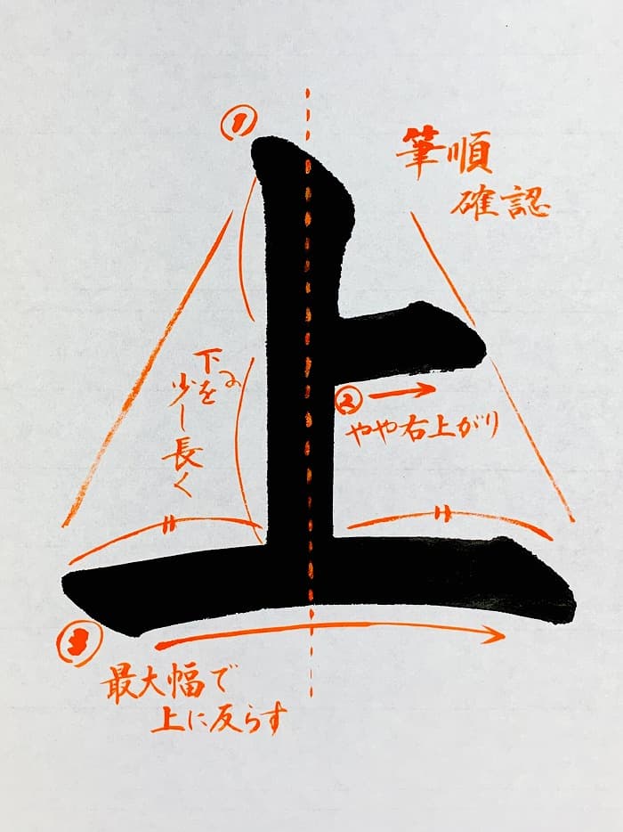 【書道/習字】「上」の書き方とコツ＆お手本（毛筆・大筆・楷書）①