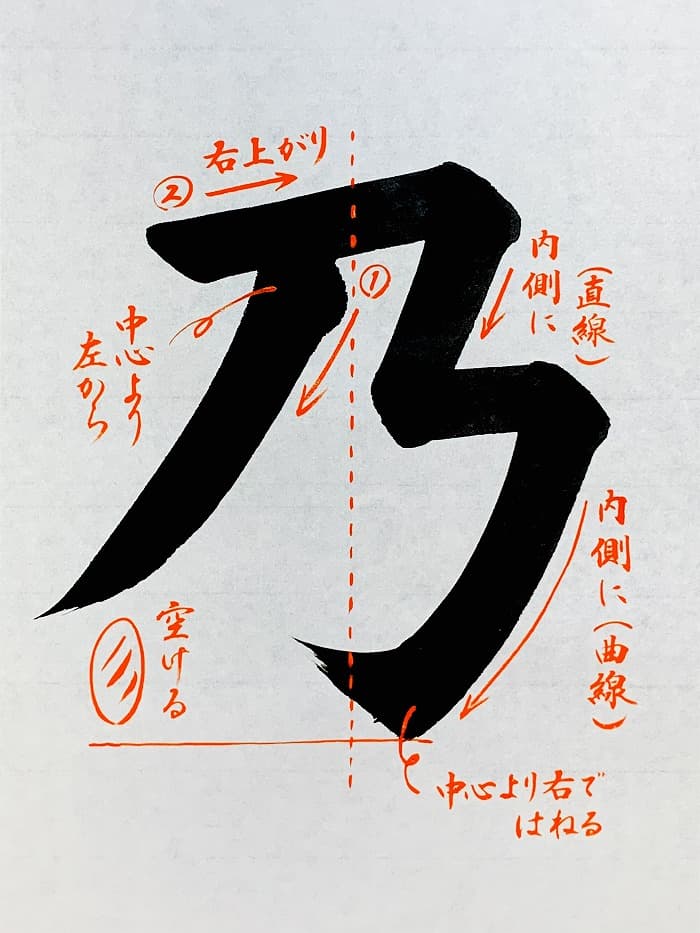 【書道/習字】「乃」の書き方とコツ＆お手本（毛筆・大筆・楷書）①