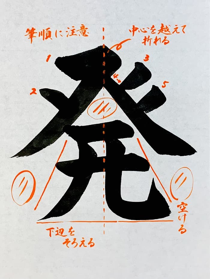 【書道/習字】「発」の書き方とコツ＆お手本（毛筆・大筆・楷書）①