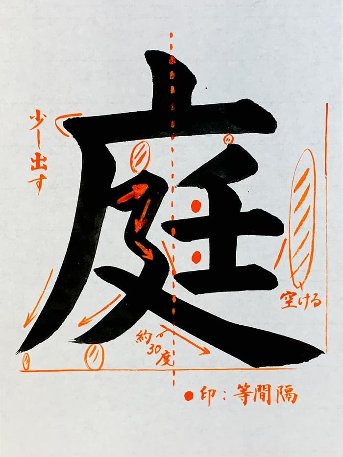 【書道/習字】「庭」の書き方とコツ＆お手本（毛筆・大筆・楷書）①