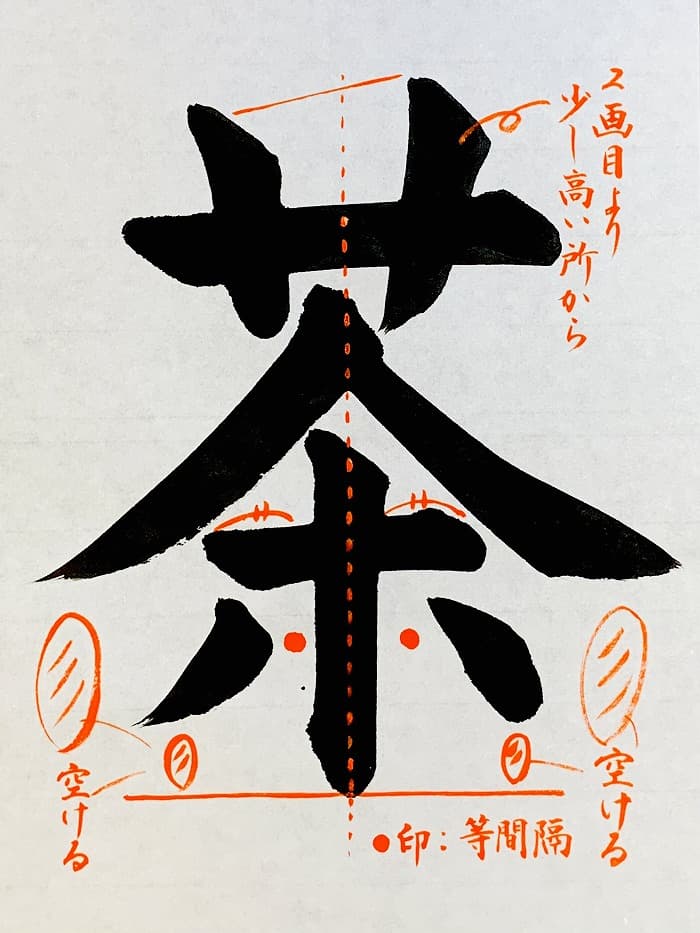 【書道/習字】「茶」の書き方とコツ＆お手本（毛筆・大筆・楷書）①