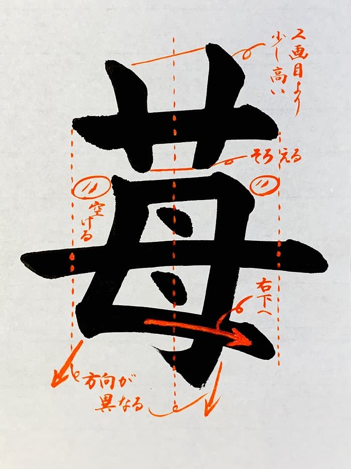 【書道/習字】「苺」の書き方とコツ＆お手本（毛筆・大筆・楷書）①