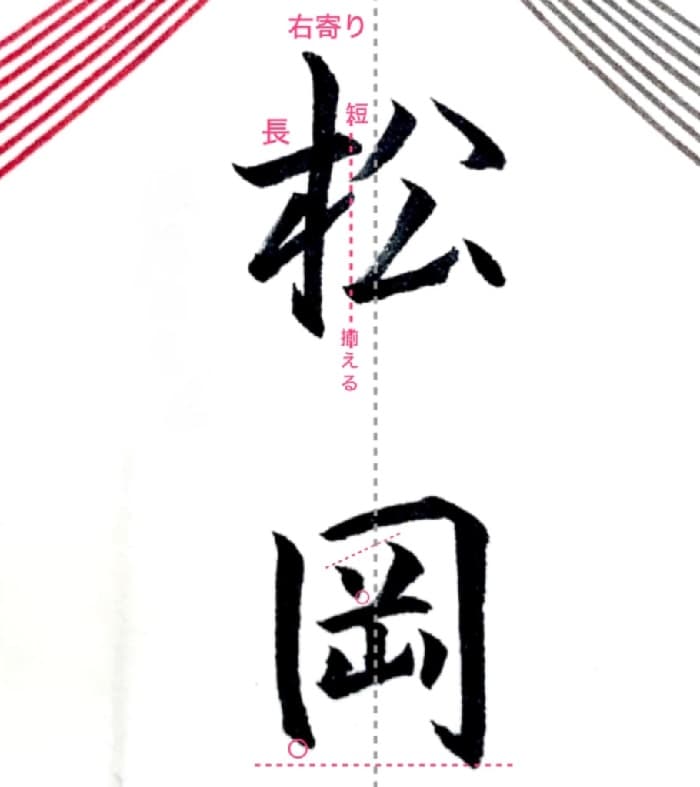 【硬筆・ペン習字】「松岡」（筆ペン）の書き方と練習のコツ・見本＆お手本（ボールペン字/書道）