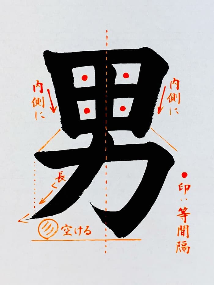 【書道/習字】「男」の書き方とコツ＆お手本（毛筆・大筆・楷書）①