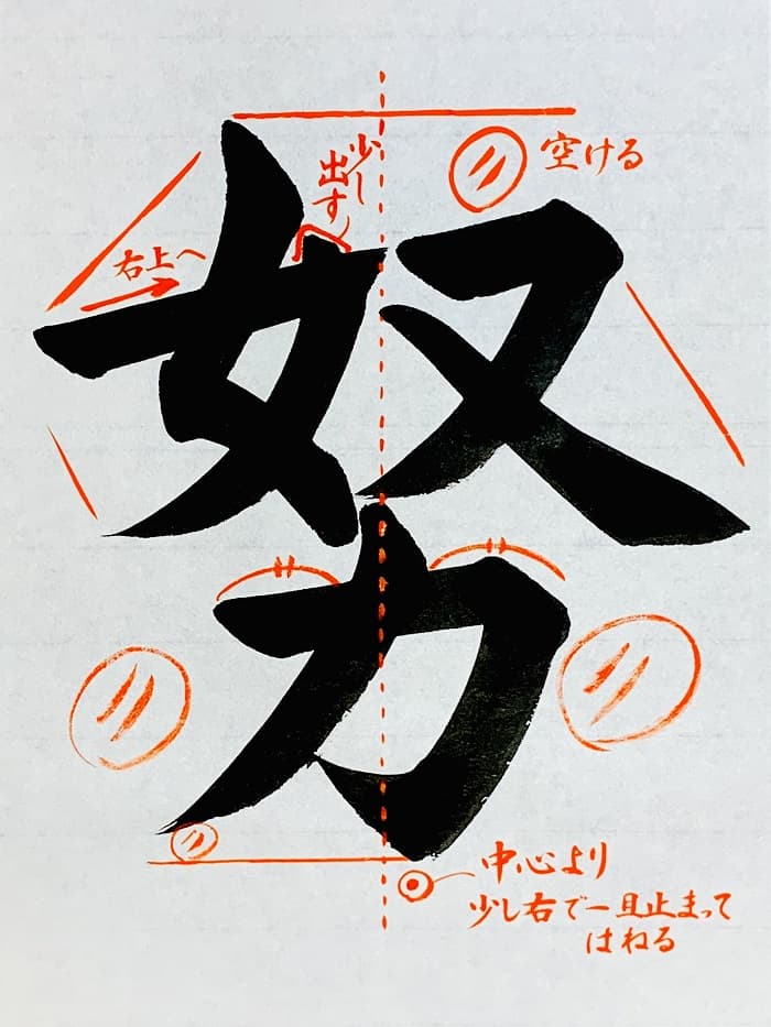 【書道/習字】「努」の書き方とコツ＆お手本（毛筆・大筆・楷書）①