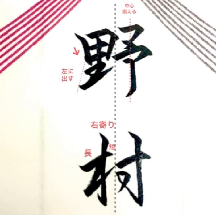 【硬筆・ペン習字】「野村」（筆ペン）の書き方と練習のコツ・見本＆お手本（ボールペン字/書道）