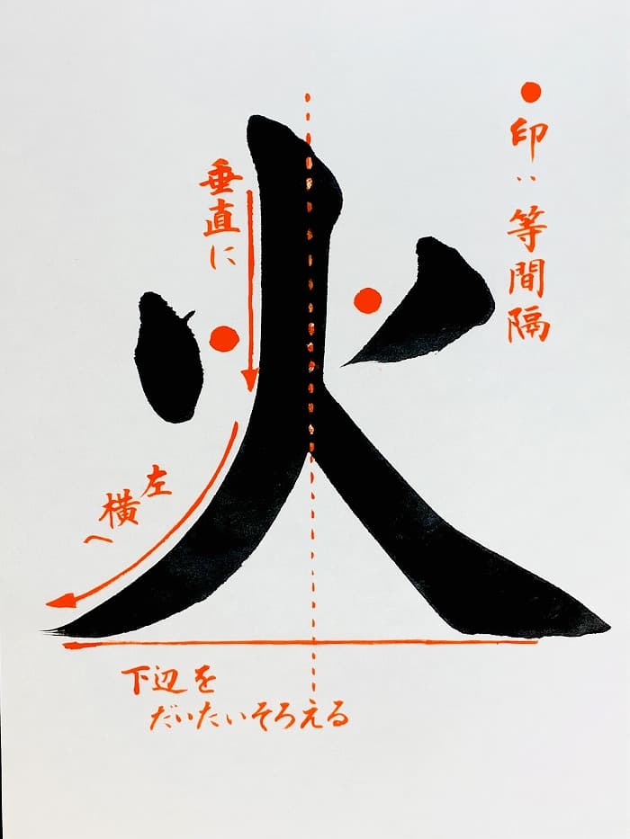 【書道/習字】「火」の書き方とコツ&お手本(毛筆・大筆・楷書)①