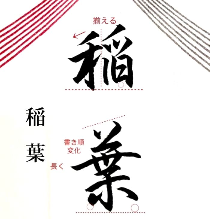 【硬筆・ペン習字】「稲葉」（筆ペン）の書き方と練習のコツ・見本＆お手本（ボールペン字/書道）