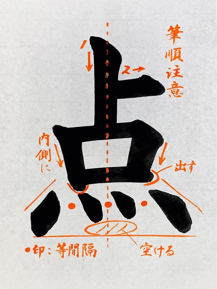 【書道/習字】「点」の書き方とコツ&お手本(毛筆・大筆・楷書)①