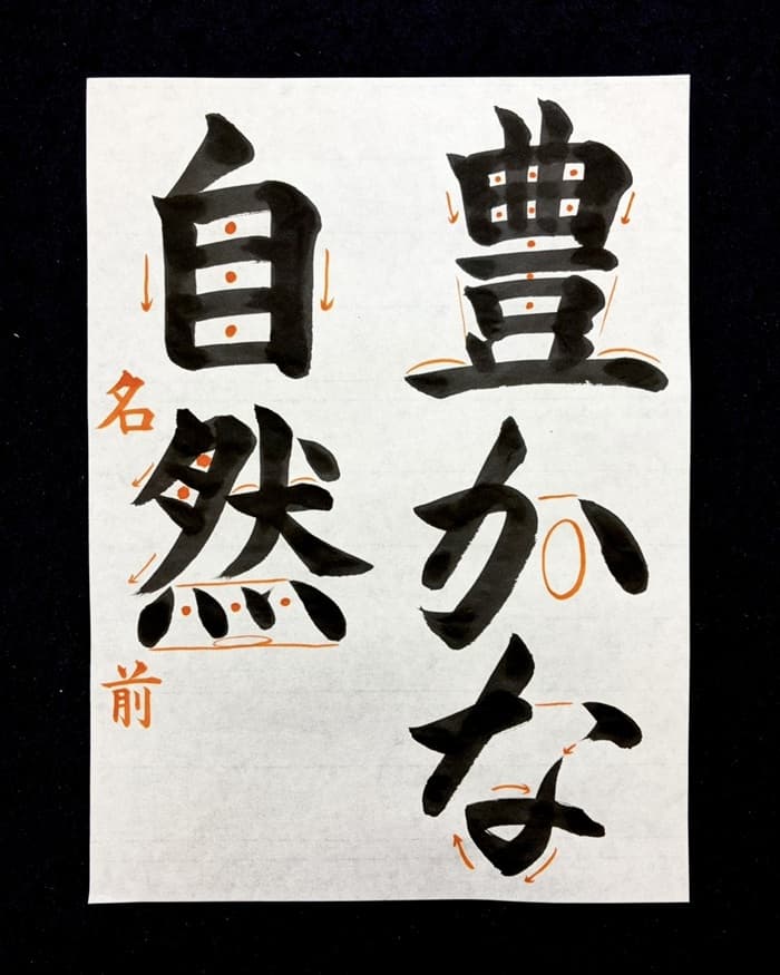 【書道/習字】「豊かな自然」の書き方とコツ&お手本(毛筆・大筆・楷書)②