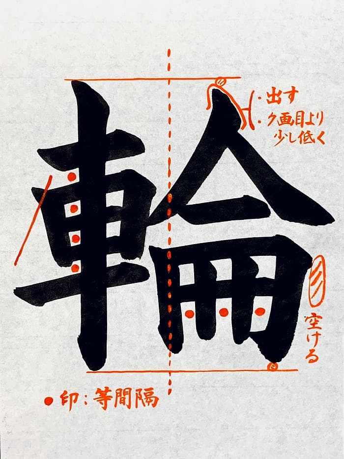 【書道/習字】「輪」の書き方とコツ＆お手本（毛筆・大筆・楷書）①